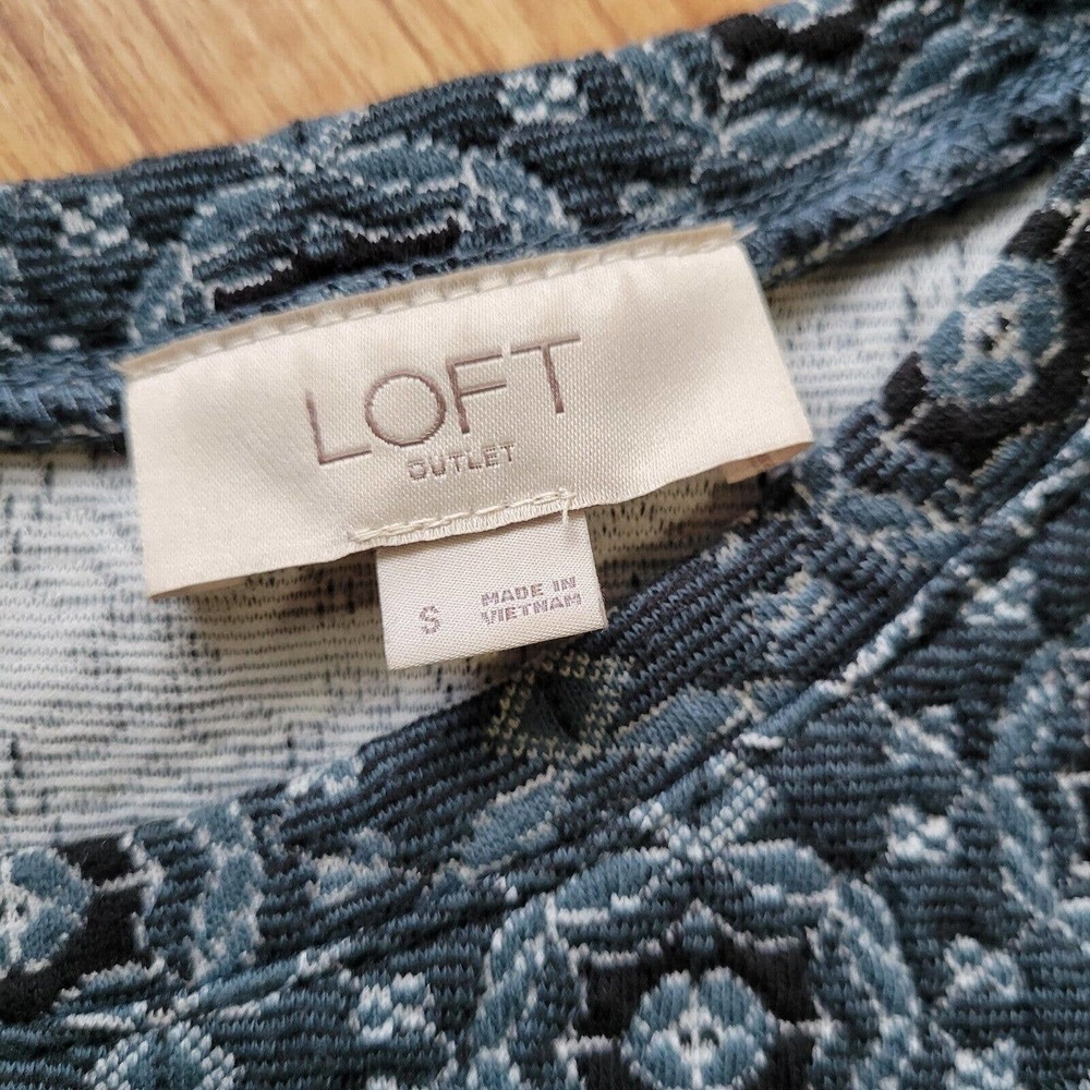 Loft Dress Womens Small Blue And Green Jacquard Short Sleeve Career Dress - Picture 4 of 10